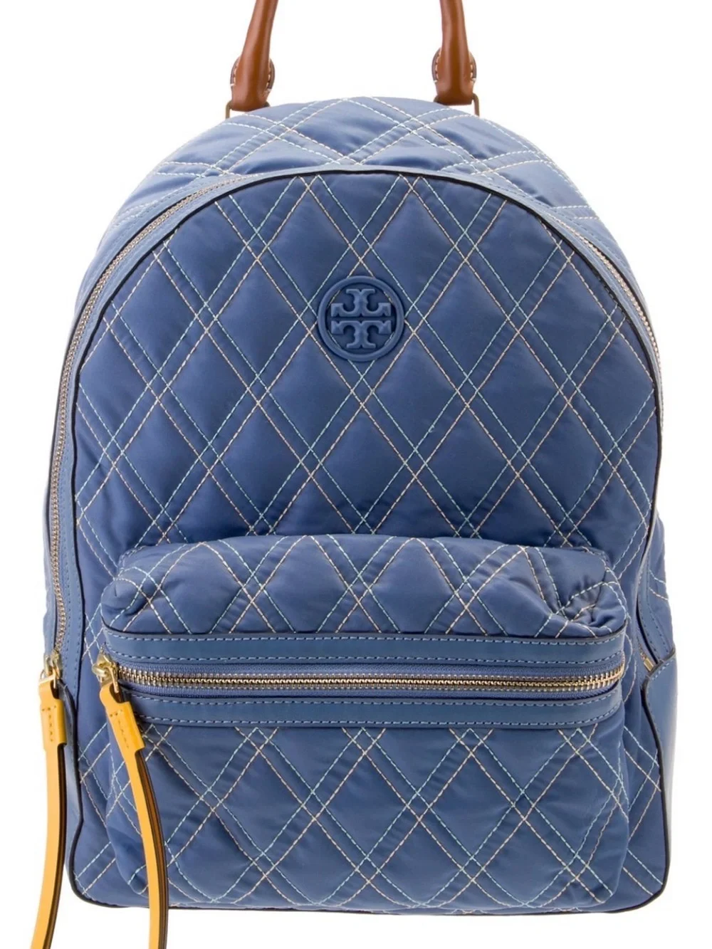 Tory Burch Quilted Blue Backpack with Tan Handles